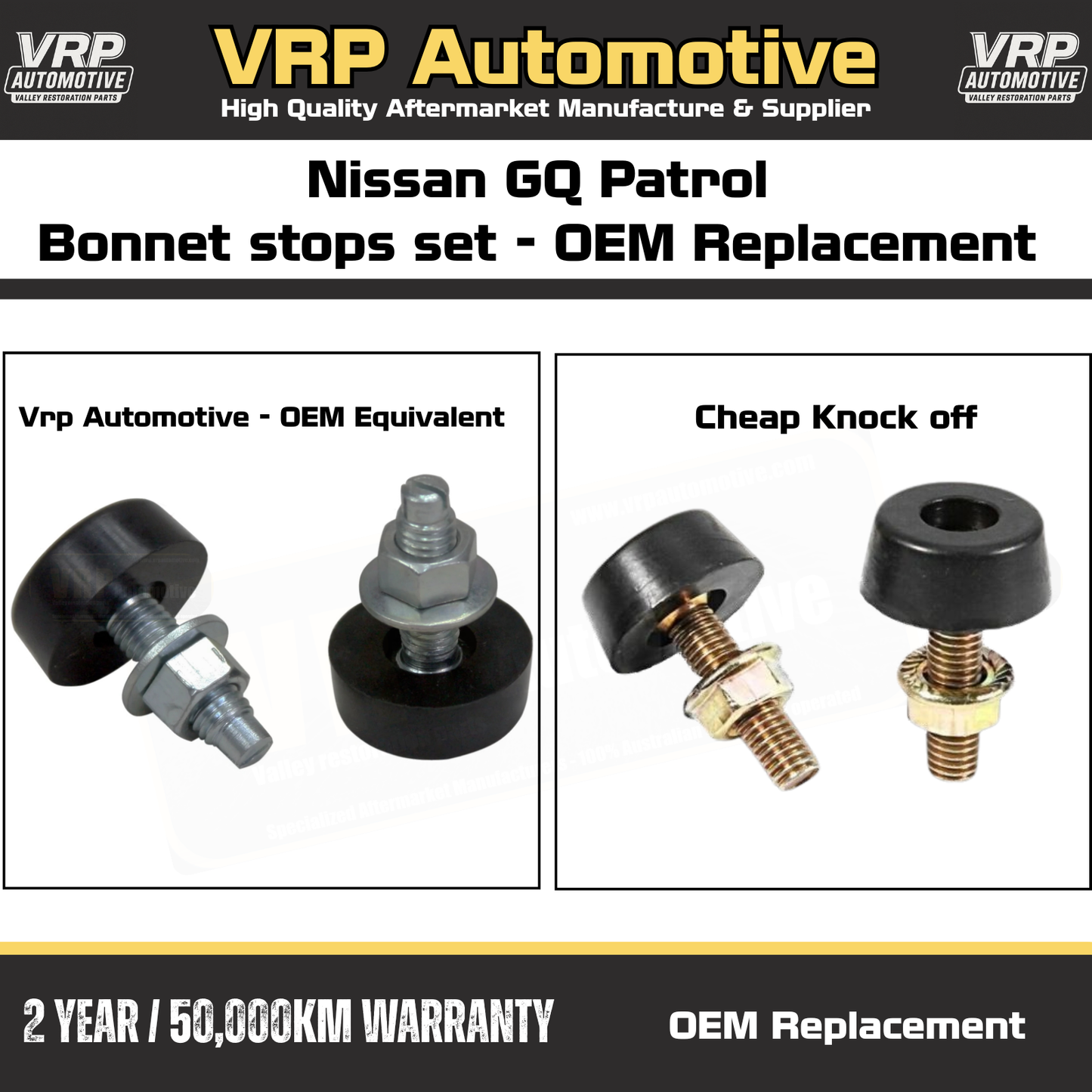 Rubber Bonnet Stop Set for Nissan Patrol GQ Y60 & Ford Maverick 1988–1997