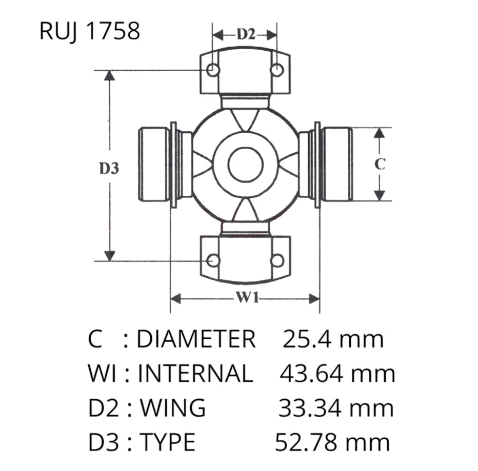 Holden FE FC FB EK EJ Rear Differential Uni Joint - Hardy Spicer - OEM Equivalent ruj-1758