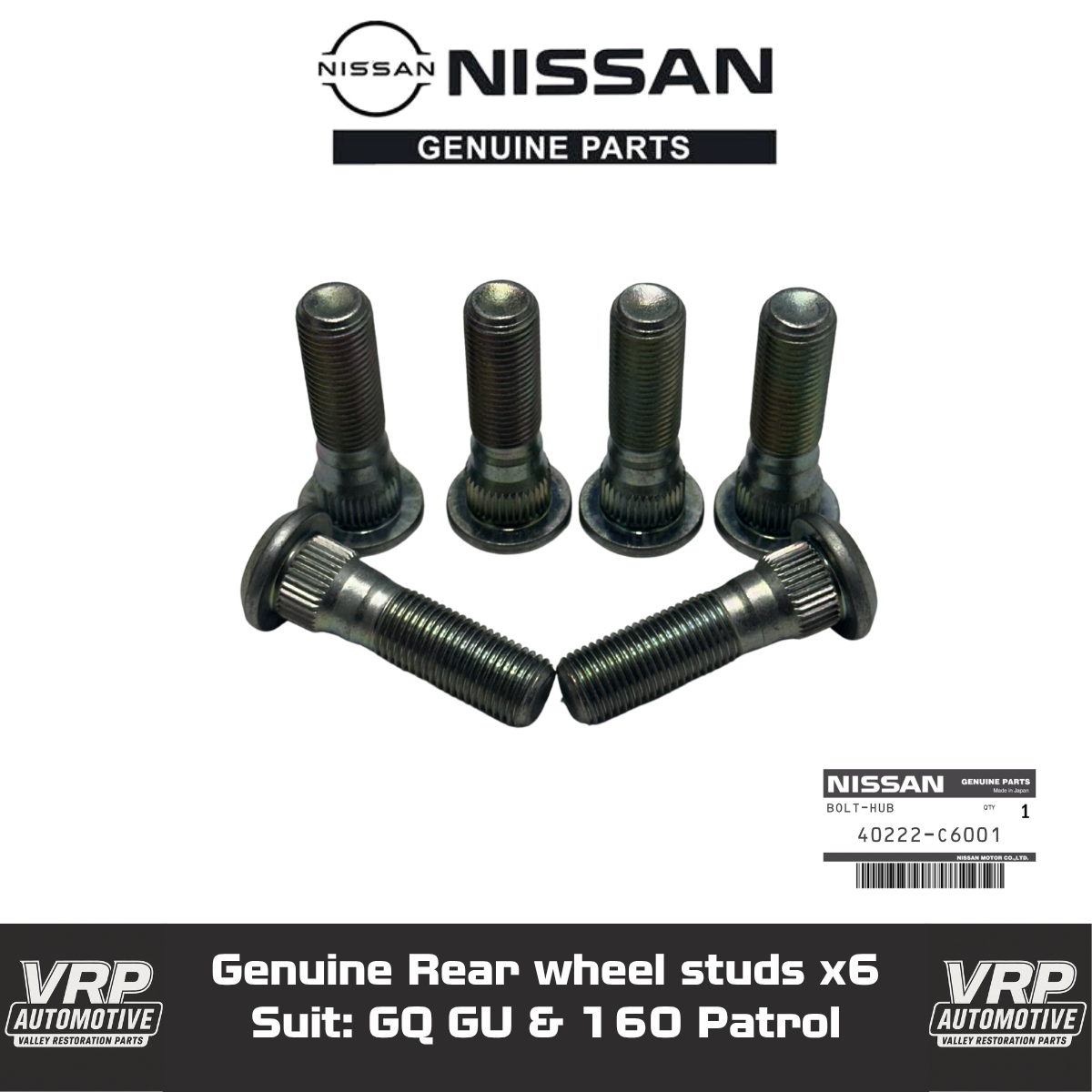 Nissan Patrol MQ MK GQ GU Rear Wheel Stud Set, 160 Y60 Y61 Safari 4X4, Set of 6 Genuine Nissan (Copy)