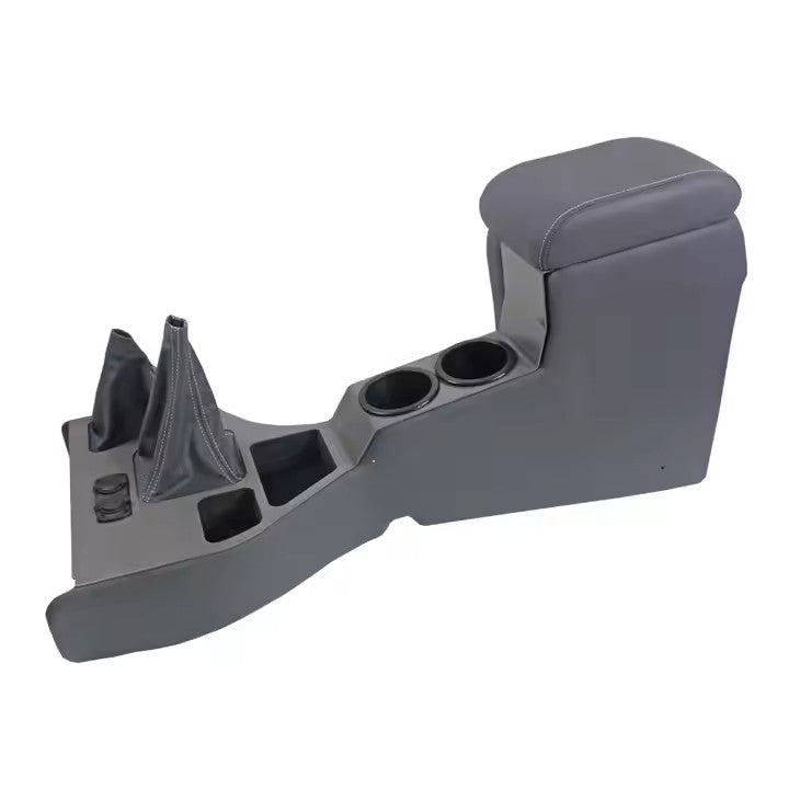 Full-Length Centre Console for Toyota Land Cruiser 76 78 79 Series | Grey with USB, Cup Holders & Armrest | PU Leather & ABS
