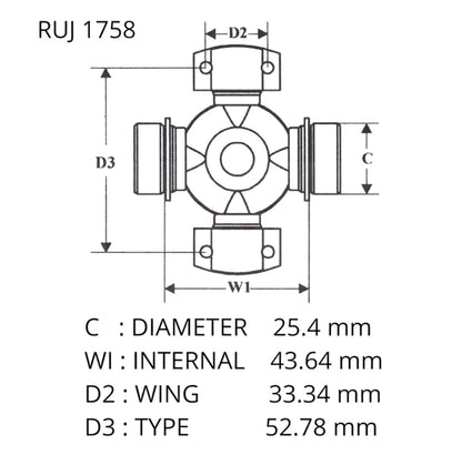 Holden FE FC FB EK EJ Rear Differential Uni Joint - Hardy Spicer - OEM Equivalent ruj-1758