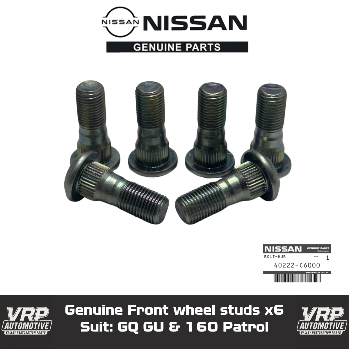 Nissan Patrol MQ MK GQ GU Front Wheel Stud Set, 160 Y60 Y61 Safari 4X4, Set of 6 Genuine Nissan