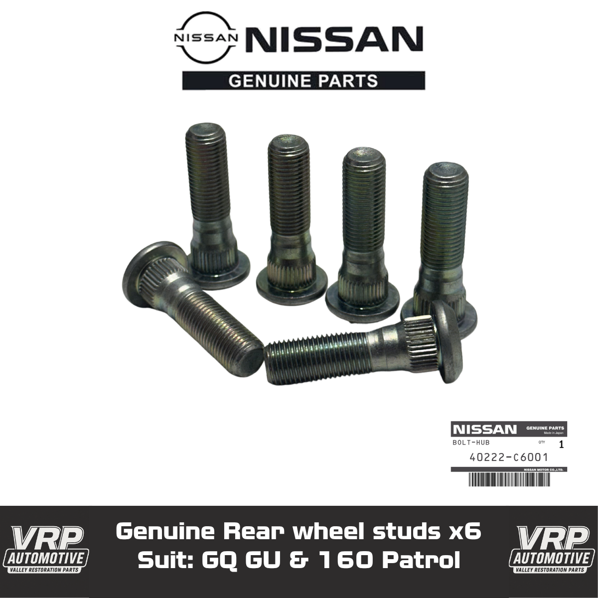 Nissan Patrol MQ MK GQ GU Rear Wheel Stud Set, 160 Y60 Y61 Safari 4X4, Set of 6 Genuine Nissan (Copy)