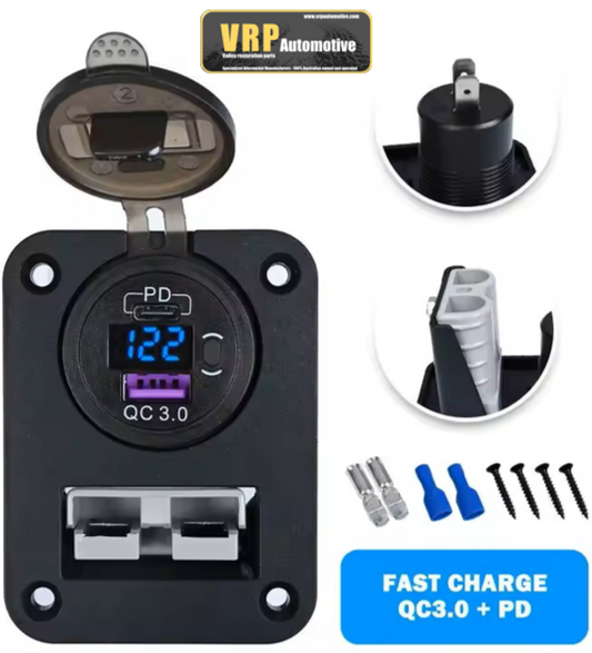 QC 3.0 USB + PD Type-C & 50A Anderson Plug Flush Mount Recessed Plate | Fast Charge Socket for 4WD, Caravan, Camping