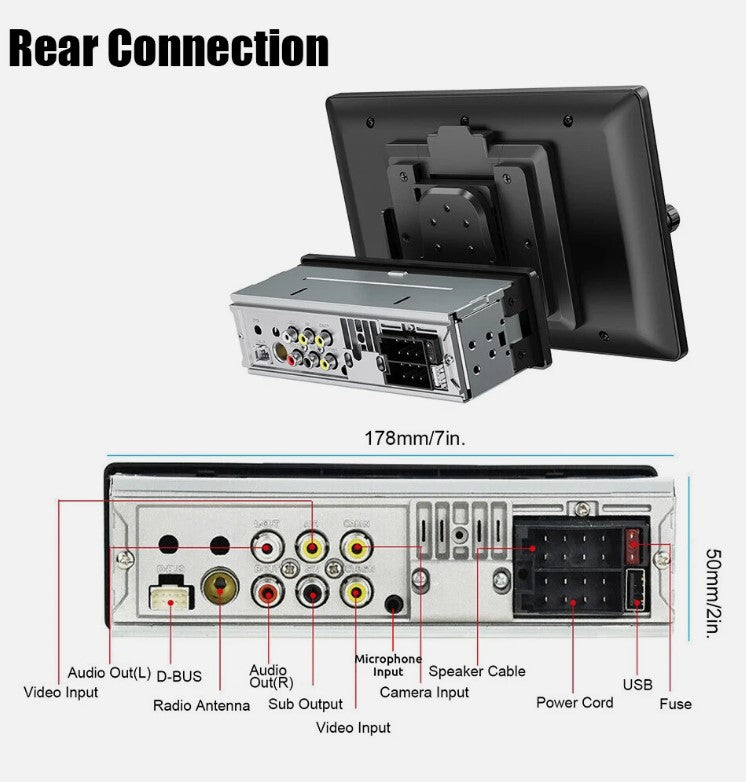 10.4" Rotatable 1‑DIN Head Unit w/ Apple CarPlay & Bluetooth