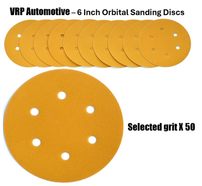 6-Inch Orbital Sanding Discs – 50-Pack (P40-P400 Grit)