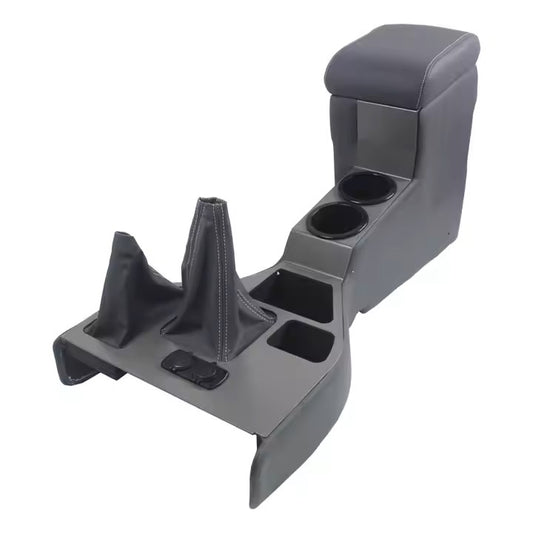 Full-Length Centre Console for Toyota Land Cruiser 76 78 79 Series | Grey with USB, Cup Holders & Armrest | PU Leather & ABS